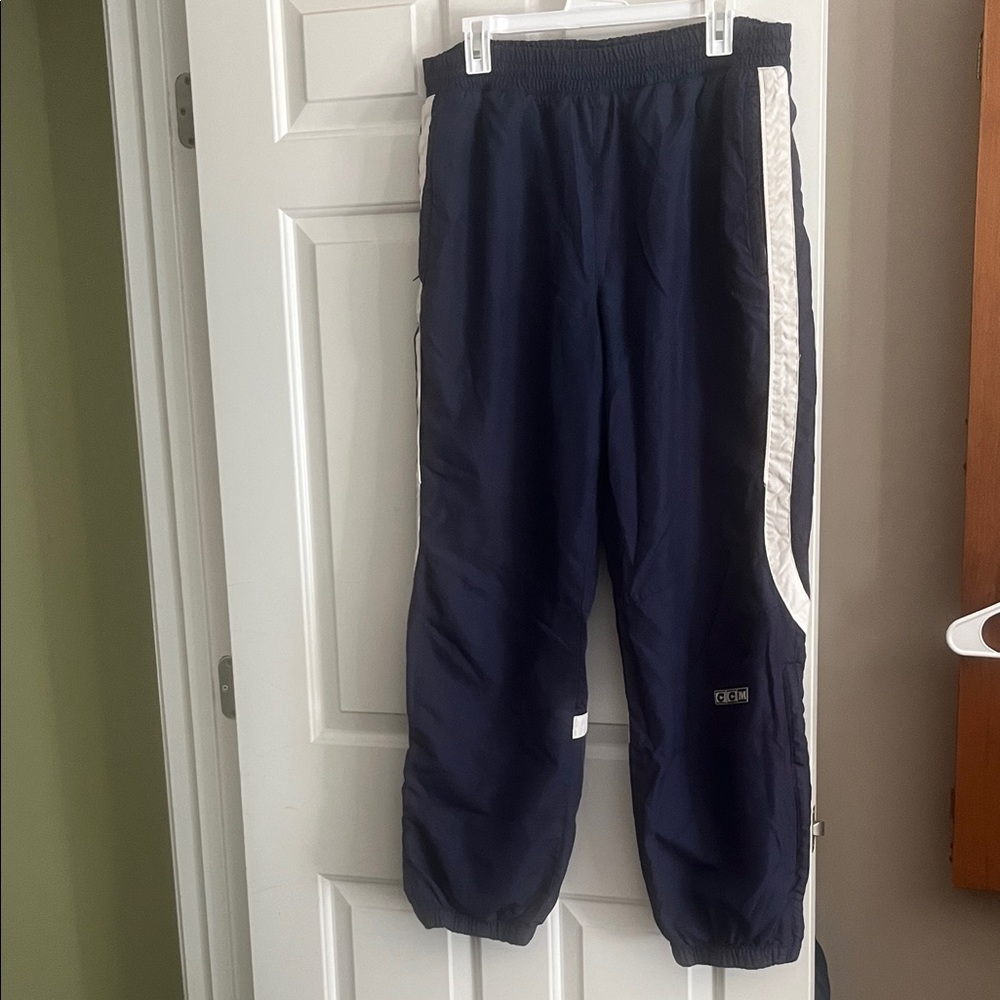 CCM Mens Large Navy and White Track Pants with Zip lower leg
